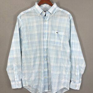 Vineyard Vines Tucker Shirt Mens Medium Blue Whale Plaid Button Down Long Sleeve